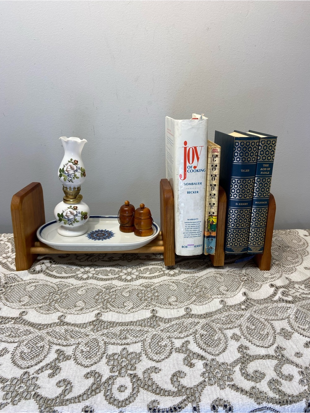 Vintage Wood Sliding Book Rack - Boho Cottage Core